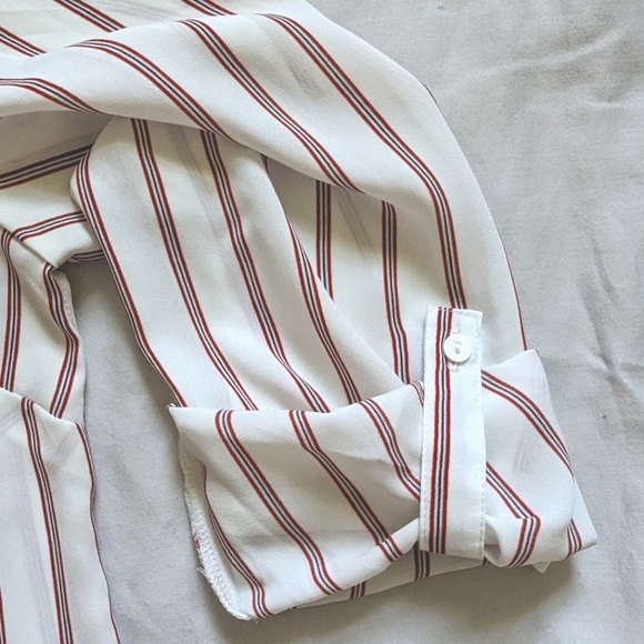 Adrianna Papell Red Striped Button Blouse - Picture 7 of 7